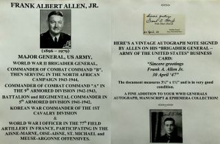 Wwii Major General 9/5th Armored Division North Africa Allen Autograph Signed Vf