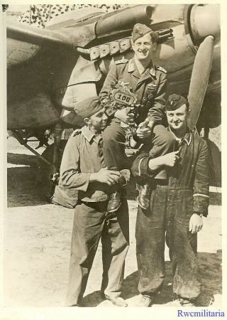Press Photo: Best Luftwaffe Airman Celebrated On 100th Mission By He - 111 Bomber