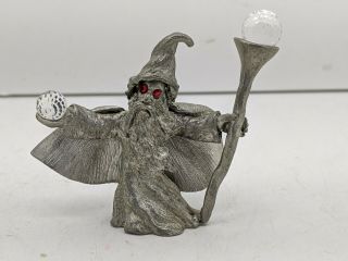 Vintage Spoontiques Pewter Wizard With Staff & Swarovski Crystals 1985 Cmr590
