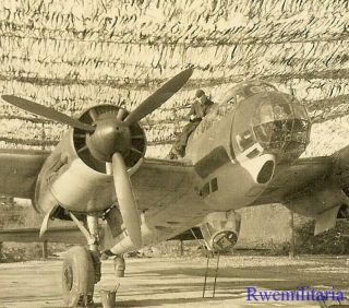 Luftwaffe Ju - 88 Bomber Parked On Airfield Under Camo Netting