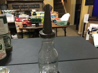 Vintage Huffman Mfg.  One Quart Glass Oil Bottle With Spout.