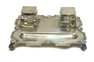 Walker & Hall Birmingham Sterling Silver And Glass Inkwell Pen Tray,  1931 76843