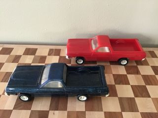 Vintage Plastic Ford Rancheros Red,  Metallic Blue 9 " Unmarked