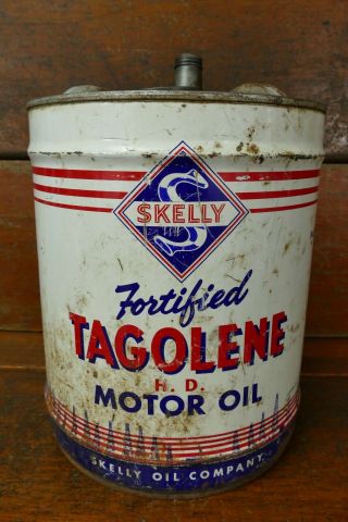 Vintage Skelly Tagolene Motor Oil 5 Gallon Metal Oil Can - Empty - Graphics