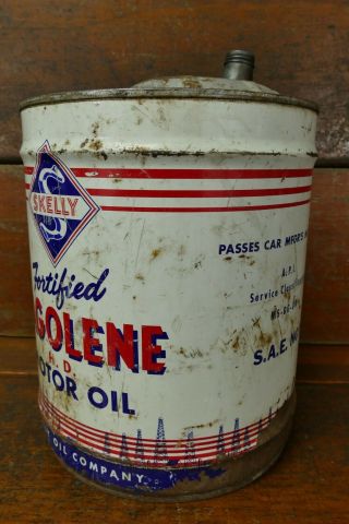 Vintage SKELLY TAGOLENE Motor Oil 5 Gallon Metal Oil Can - Empty - Graphics 2