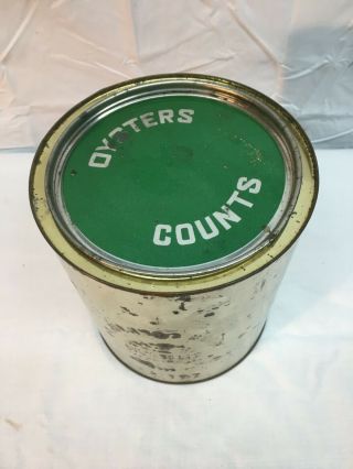 Vintage Jackson Booth 1 gallon Oyster Tin Can with Green Lid Va 197 2