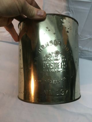 Vintage Jackson Booth 1 gallon Oyster Tin Can with Green Lid Va 197 3