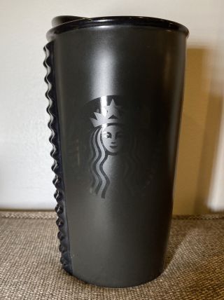 Starbucks Coffee 2015 Black Matte Studded Ceramic Travel Mug Tumbler 12 Oz