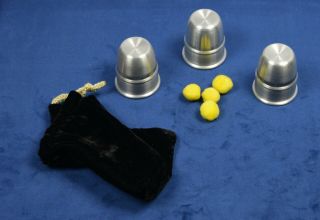 Mini Aluminum Cups And Balls Magic Trick,  Ickle Pickle,  Balls & Storage Bag