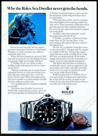 1979 Rolex Sea Dweller Double Red Watch Diver Diving Photo Vintage Print Ad