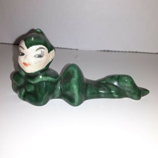 Vintage Green Pixie Elf Ceramic Figurine