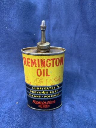 Vintage Remington Handy Oiler Gun Oil Can Tin Lead Top Yellow Household Oil