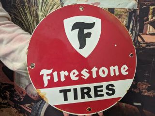 Vintage Old Vintage Firestone Tires Service Porcelain Gas & Oil Sign Tire