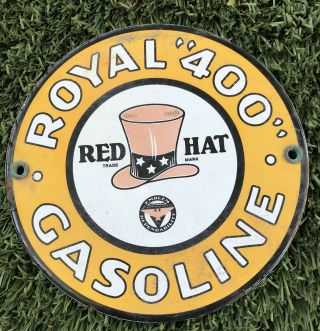 Porcelain Steel Sign Royal 400 Gasoline Red Hat Pump Plate Push Oil Lubestervi