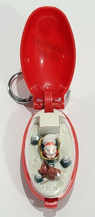 Rare Takara Vintage 1993 Pocket Critter Key Chain Merry Christmas Moving Santa