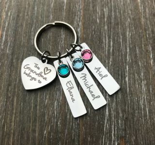 Grandma Keychain Personalized Grandchildren Name Birthstone Custom Jewelry Gift