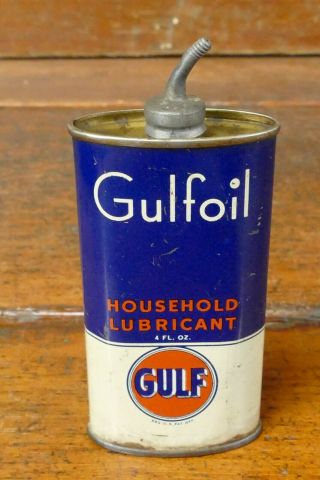 Vintage 1940s Gulf Oil Co Gulfoil Lead Top 4oz Oval Handy Oiler Oil Can - Empty
