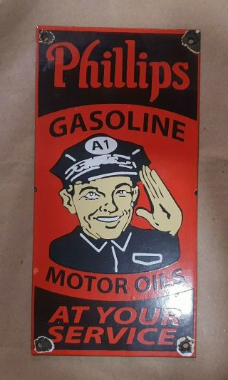 Phillips Gasoline Vintage Porcelain Sign 5 X 10 Inches