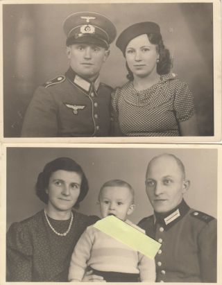 2 Portraits Of German Ww2 Soldiers With Wifes,  Postcard Size