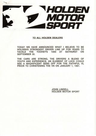 Holden Motorsport Hsv Hrt Dealer Brochure Commodore Vl Group A