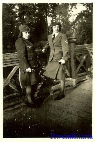 RARE Female Luftwaffe Blitzmädel Helferin Girls by Bridge Railing 2