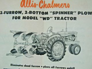 Allis Chalmers Model Wd Tractor Spinner Plow Brochure Vg