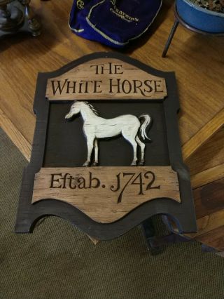 Vintage The White Horse Scotch Whiskey Plaque Sign Four Roses Distillers Ny