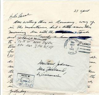 Wwii May 1945 10th Armored Division Apo Cover And Letter Apo 260 Germany
