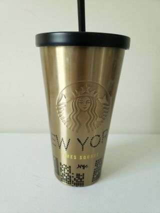 Starbucks York City Nyc Times Square Gold Tumbler Mug Stainless Steel Cup