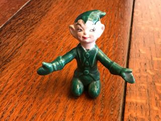Vintage Green Pixie Elf Ceramic Figurine 1950s