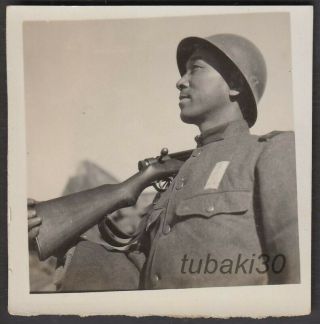 Tu21 Ww2 Japan Army Photo Helmet Soldier With Rifle
