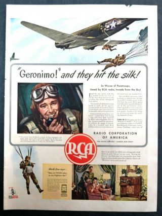 Rca Radio Wwii Pilot Paratrooper Record Player 1943 Vintage Print Ad Geronimo