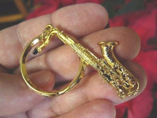 (m202 - B) Tenor Sax Saxophone Keychain 24k Gold Plated Key Ring Chain Car Jewelry