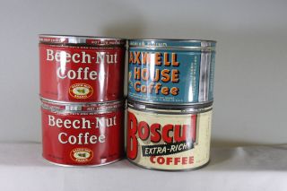 Four Vintage Coffee Tins Beech - Nut Maxwell House Boscul