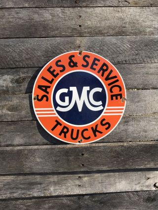 Vintage Porcelain Gmc Sales & Service Trucks Sign