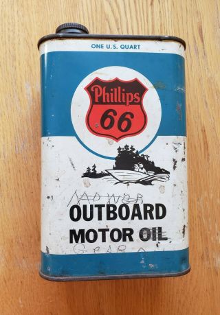 Vintage Phillips 66 Outboard Motor Oil One Quart Metal Can
