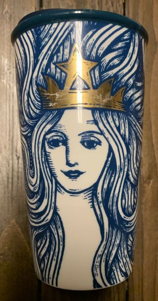 Starbucks 2016 Anniversary Blue Mermaid Siren Crown Ceramic Tumbler Coffeecup