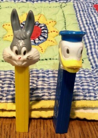 2 Vintage Pez Dispensers - No Feet - Donald Duck & Bugs Bunny,  Austria