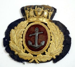 Ww2 British Royal Navy Officers ? Cloth And Metal Cap Insignia Badge 2.  75 " Wide