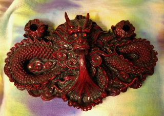 Dragon Jewel Eyed Red Resin Wall Hanging Plaque