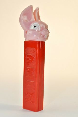 Vntage Fat Eared Bunny Pez Dispenser,  Pink Head,  No Feet,  3.  9 Red Yugoslavia