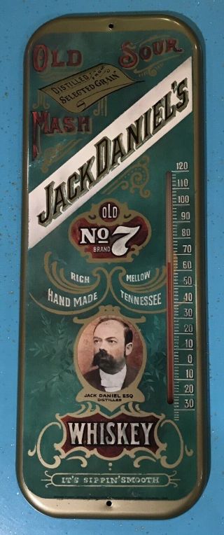 Vintage Jack Daniels " No 7 " Whiskey Metal Wall Thermometer Sign