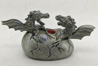 Vintage Spoontiques Pewter Twin Dragons 2 Babies In One Egg Blue Crystal Mr824