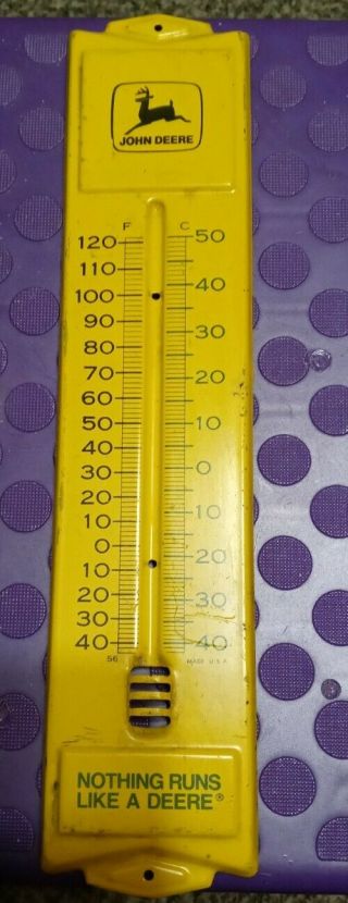 Vintage Advertising Metal John Deere Yellow Thermometer Temperature Gauge
