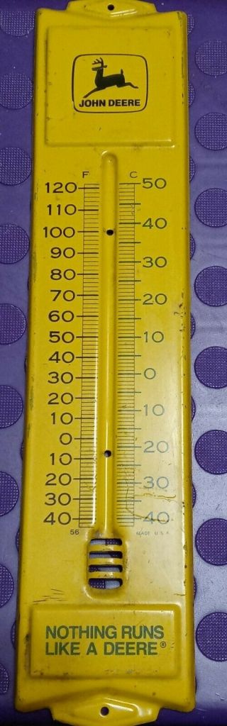 Vintage Advertising Metal John Deere Yellow Thermometer Temperature Gauge 2