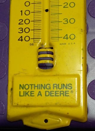 Vintage Advertising Metal John Deere Yellow Thermometer Temperature Gauge 3