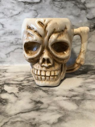 Vintage Skull Head Coffee Mug Bone Handle Ceramic T.  T