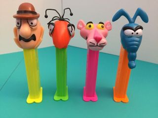 Pink Panther Pez Set Of 4 W/ Aardvark,  Ant & Inspector Clouseau - 1997 - Retired