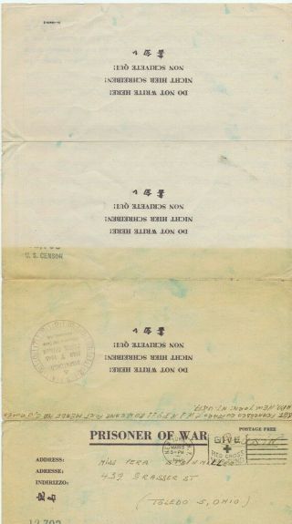 1945 World War Ii Prisoner Of War Letter