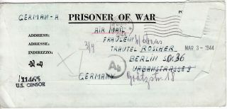 1944 Pow Cover Colorado To Germany Missing Stamp.